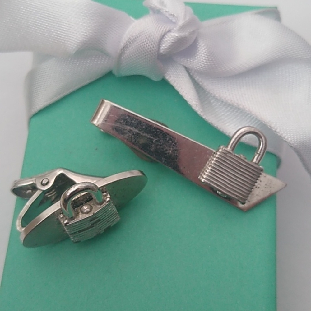 Vintage Master Lock Co. Promo Employee Tie Bar  1960's Padlock, Set of 2